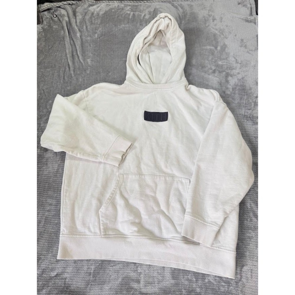 Kith Williams III Hoodie Off‎ White Cream Black Box Logo Pullover Mens Large
